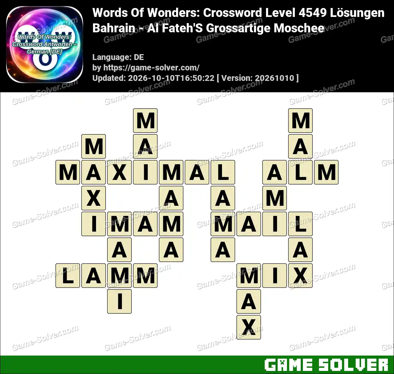 Words Of Wonders: Crossword Level 4549 Lösungen – Bahrain – Al Fateh’S Grossartige Moschee